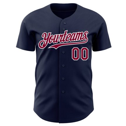 Custom Name and Number Authentic Baseball Jersey - Personalized Navy Maroon-White Team Apparel Personalized Navy Maroon-White