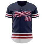 Custom Name Number Authentic Baseball Jersey - Personalized Navy Maroon-White Line Team Apparel Personalized Navy Maroon-White