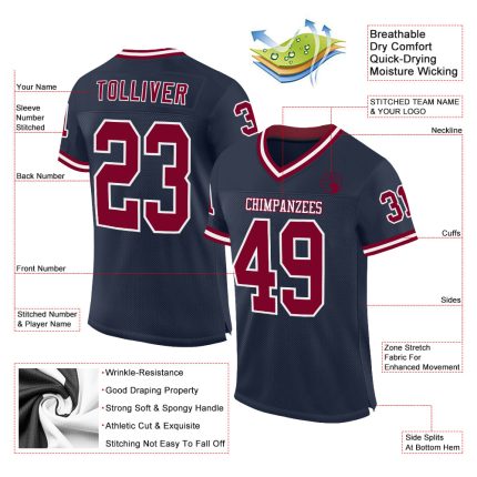 Custom Personalized Navy Maroon-White Throwback Football Jersey with Name and Number - Authentic Team Apparel Personalized
