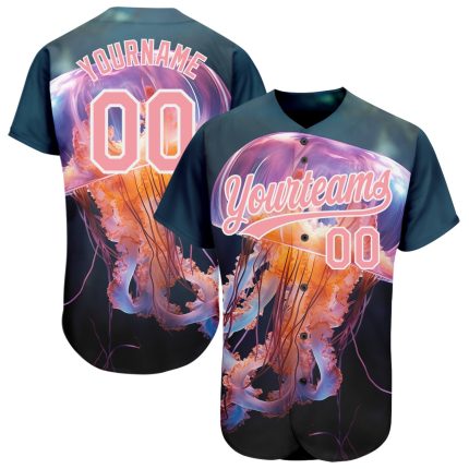 Custom Name and Number Baseball Jersey for Team - Personalized 3D Jellyfish Design in Navy, Pink, and White Personalized
