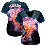 Custom Name and Number Baseball Jersey for Team - Personalized 3D Jellyfish Design in Navy, Pink, and White Personalized