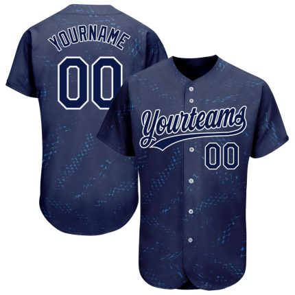 Custom Name and Number Authentic Baseball Jersey with 3D Navy-Black Pattern Design - Personalized Team Jersey Personalized