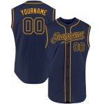 Personalized Navy Gold Baseball Jersey with Custom Name and Number - Authentic Sleeveless Team Apparel Personalized Navy