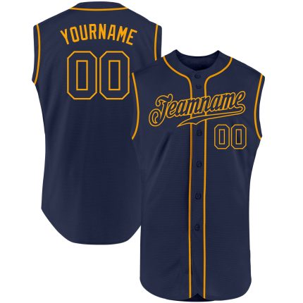 Personalized Navy Gold Baseball Jersey with Custom Name and Number - Authentic Sleeveless Team Apparel Personalized Navy