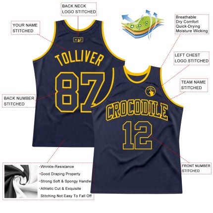 Custom Name and Number Personalized Navy Gold Authentic Basketball Jersey - Throwback Team Design Personalized Navy Navy-Gold