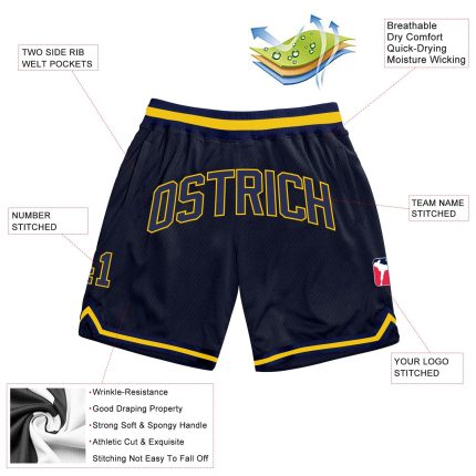 Personalized Navy Gold Throwback Basketball Shorts Custom Name Number - Authentic Team Gear Personalized Navy Navy-Gold Authentic