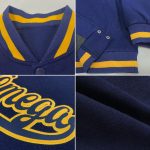 Custom Name and Number Navy and Gold Varsity Letterman Bomber Jacket - Personalized Full-Snap Team Jacket Personalized Navy