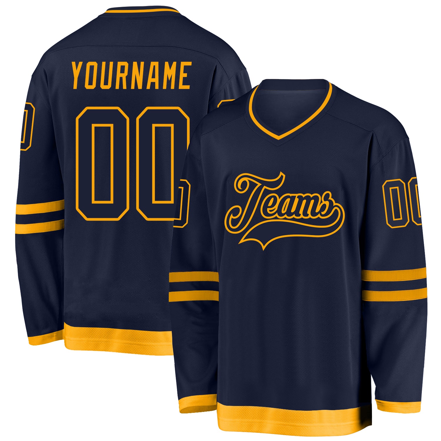 Personalized Hockey Jersey Custom Name and Number in Navy Gold - Team Apparel Personalized Navy Navy-Gold Hockey Jersey Team