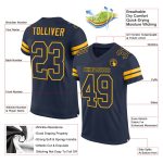 Custom Navy-Gold Football Jersey with Personalized Name and Number - Authentic Mesh Design Personalized Navy Navy-Gold Mesh
