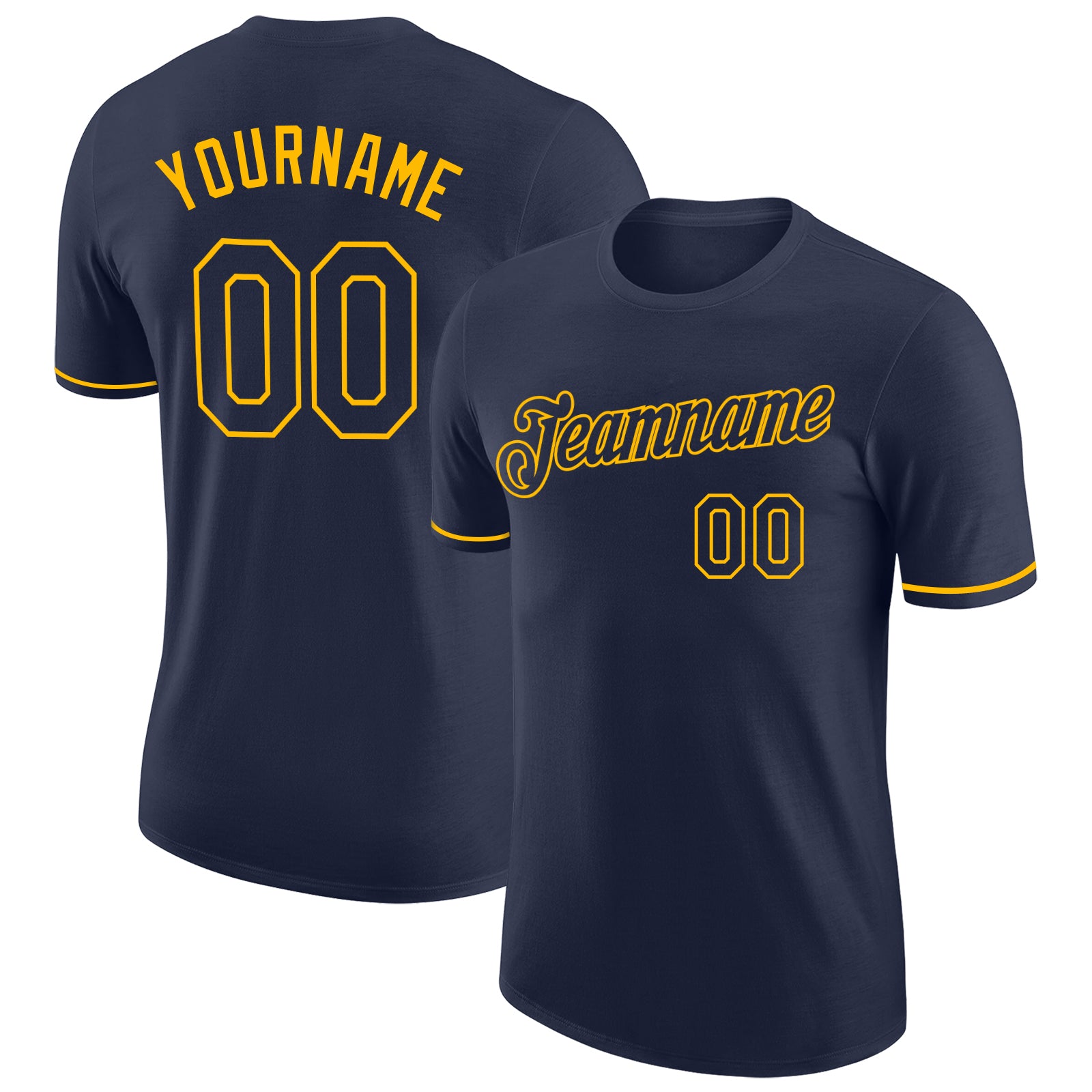 Custom Navy-Gold Performance T-Shirt with Team Name & Number - Personalized Sports Apparel Personalized Navy Navy-Gold Performance