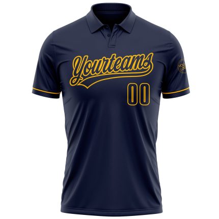 Custom Name & Number Navy Gold Performance Golf Polo Shirt - Personalized Team Apparel Personalized Navy Navy-Gold Performance