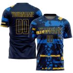 Custom Navy Gold Soccer Jersey with Personalized Name and Number, Team Uniform Personalized Navy Navy-Gold Sublimation Soccer