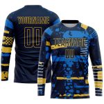 Custom Navy Gold Soccer Jersey with Personalized Name and Number, Team Uniform Personalized Navy Navy-Gold Sublimation Soccer