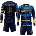 Custom Navy Gold Soccer Jersey with Personalized Name and Number, Team Uniform Personalized Navy Navy-Gold Sublimation Soccer