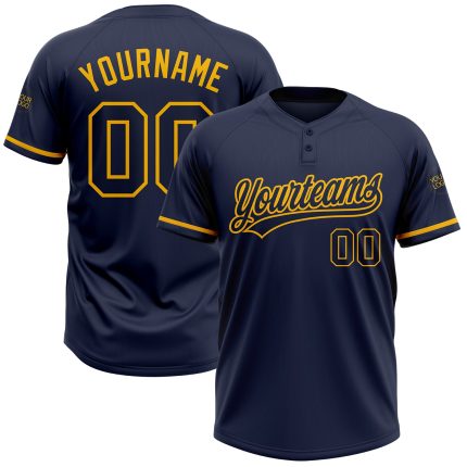 Custom Name and Number Personalized Navy Gold Unisex Softball Jersey - Two-Button Team Apparel Personalized Navy Navy-Gold
