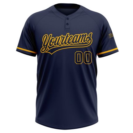 Custom Name and Number Personalized Navy Gold Unisex Softball Jersey - Two-Button Team Apparel Personalized Navy Navy-Gold