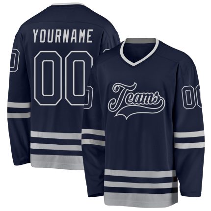 Custom Name and Number Personalized Navy Gray Hockey Jersey for Team Personalized Navy Navy-Gray Hockey Jersey Team Custom