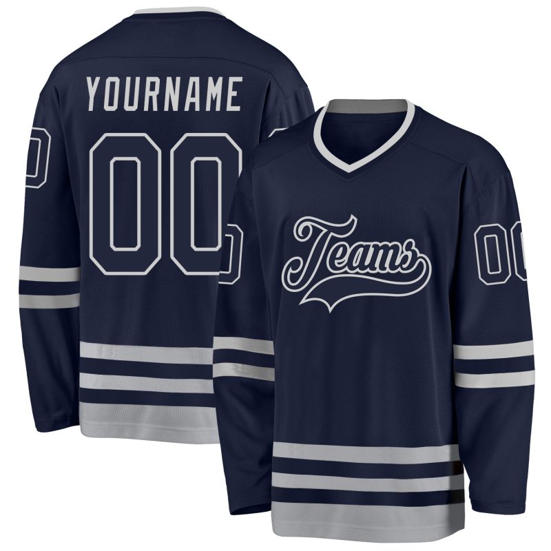 Custom Name and Number Personalized Navy Gray Hockey Jersey for Team Personalized Navy Navy-Gray Hockey Jersey Team Custom