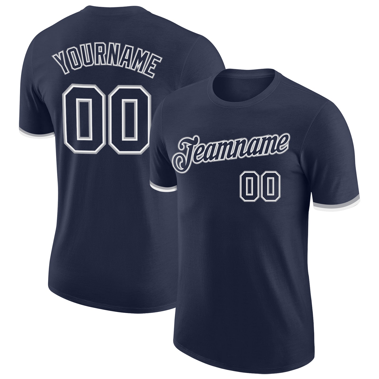 Custom Team Name and Number Personalized Navy Gray Performance T-Shirt Personalized Navy Navy-Gray Performance T-Shirt Team