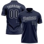 Custom Team Name Number Navy Gray Performance Vapor Golf Polo Shirt Personalized Navy Navy-Gray Performance Vapor Golf Polo