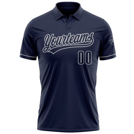 Custom Team Name Number Navy Gray Performance Vapor Golf Polo Shirt Personalized Navy Navy-Gray Performance Vapor Golf Polo