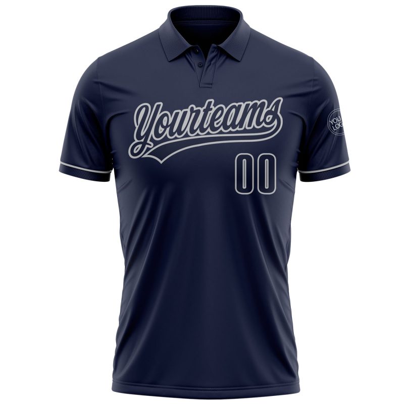 Custom Team Name Number Navy Gray Performance Vapor Golf Polo Shirt Personalized Navy Navy-Gray Performance Vapor Golf Polo