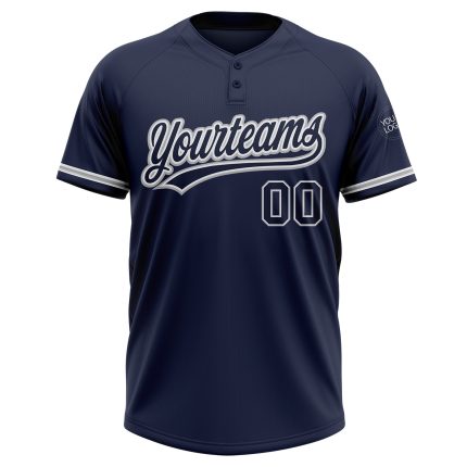 Custom Name and Number Two-Button Unisex Softball Jersey in Navy and Gray - Personalized Team Apparel Personalized Navy Navy-Gray