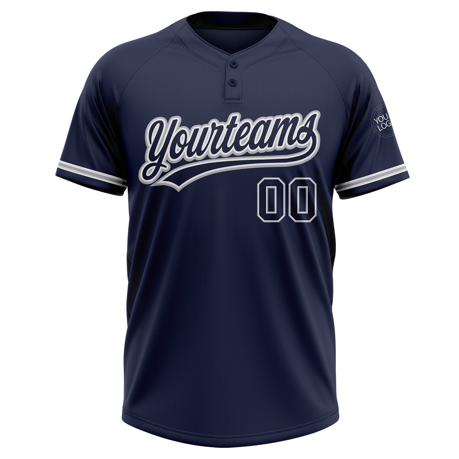 Personalized Navy Navy-Gray Two-Button Unisex Softball Jersey Team Custom Name and Number Custom Name and Number Two-Button Unisex Softball Jersey in Navy and Gray - Personalized Team Apparel Personalized Navy Navy-Gray - Image 2