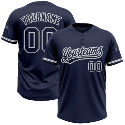 Custom Name and Number Two-Button Unisex Softball Jersey in Navy and Gray - Personalized Team Apparel Personalized Navy Navy-Gray
