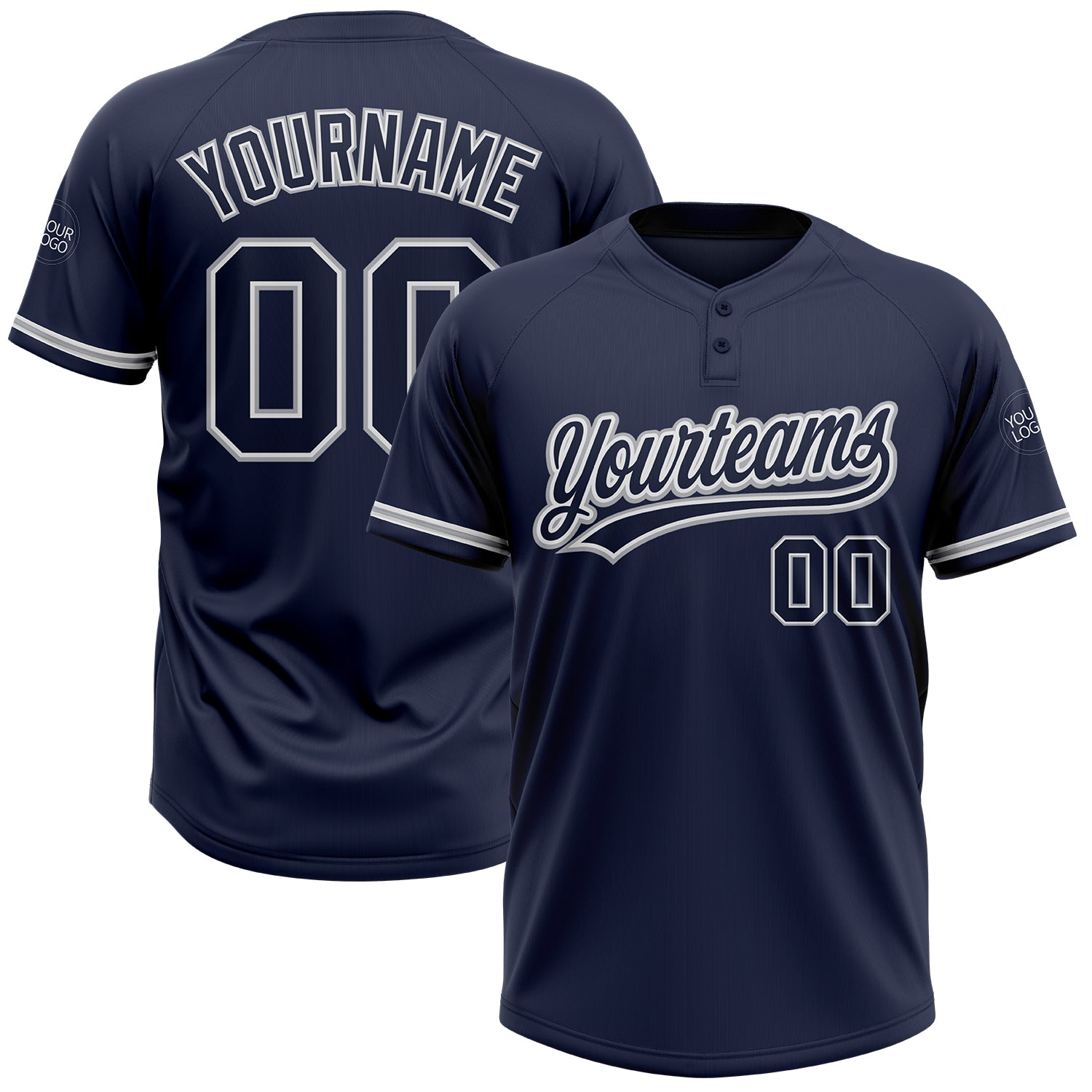 Custom Name and Number Two-Button Unisex Softball Jersey in Navy and Gray - Personalized Team Apparel Personalized Navy Navy-Gray