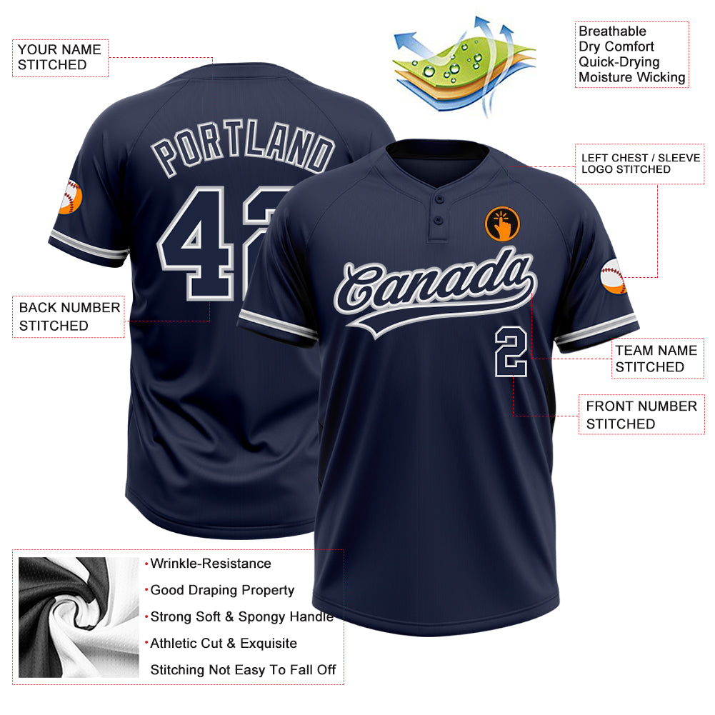 Personalized Navy Navy-Gray Two-Button Unisex Softball Jersey Team Custom Name and Number Custom Name and Number Two-Button Unisex Softball Jersey in Navy and Gray - Personalized Team Apparel Personalized Navy Navy-Gray - Image 3