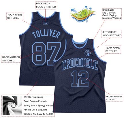 Custom Throwback Basketball Jersey with Personalized Name & Number - Navy and Light Blue Authentic Team Design Personalized