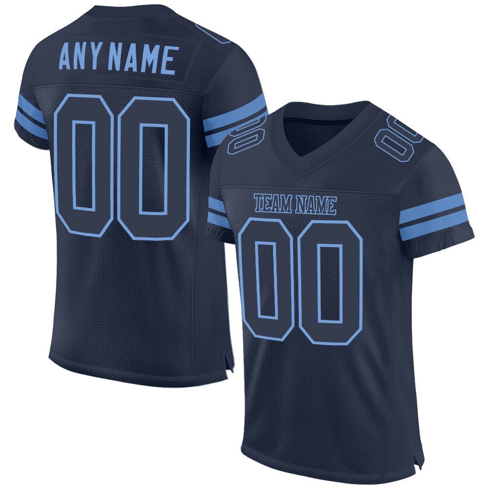 Custom Navy and Light Blue Football Jersey - Personalized Team Name and Number Authentic Mesh Personalized Navy Navy-Light