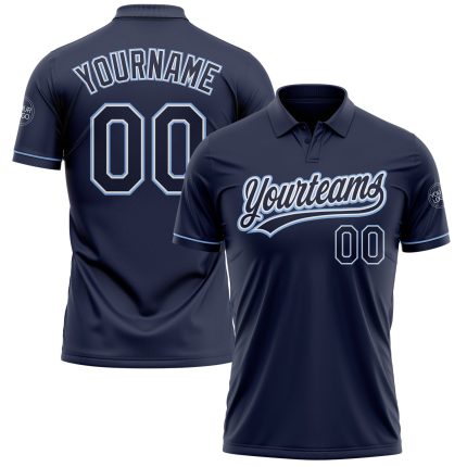Custom Name and Number Personalized Navy Blue Performance Vapor Golf Polo Shirt Personalized Navy Navy-Light Blue Performance