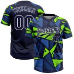 Custom Name and Number Unisex Softball Jersey in Navy-Neon Green 3D Pattern - Personalized Two-Button Design Personalized