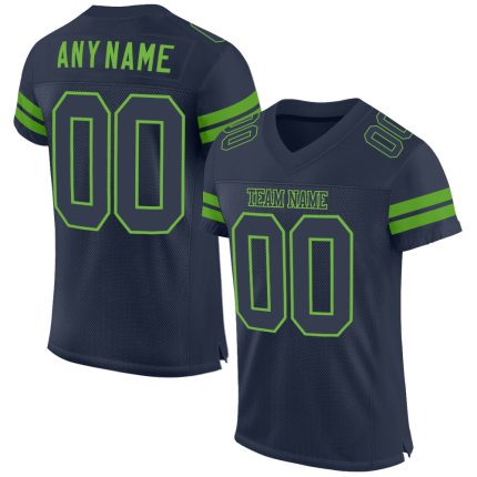 Custom Personalized Neon Green and Navy Authentic Football Jersey with Name and Number Personalized Navy Navy-Neon Green