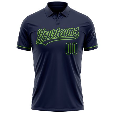Custom Team Name & Number Personalized Navy Neon Green Golf Polo Shirt - Performance Vapor Style Personalized Navy Navy-Neon