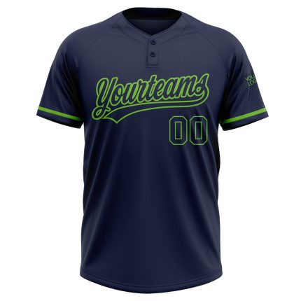 Custom Name and Number Unisex Softball Jersey - Personalized Navy and Neon Green Two-Button Design Personalized Navy Navy-Neon