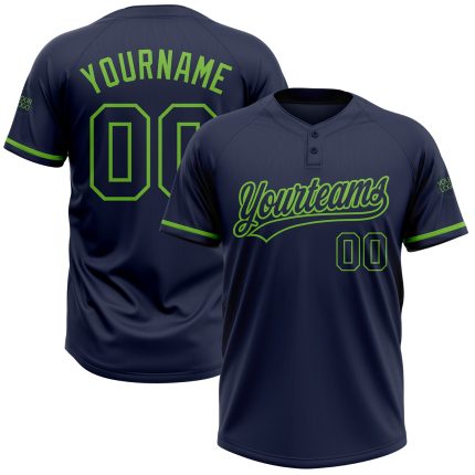 Custom Name and Number Unisex Softball Jersey - Personalized Navy and Neon Green Two-Button Design Personalized Navy Navy-Neon
