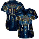 Custom Name and Number Personalized Elephant 3D Pattern Baseball Jersey - Navy and Old Gold Team Apparel Personalized Navy