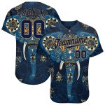 Custom Name and Number Personalized Elephant 3D Pattern Baseball Jersey - Navy and Old Gold Team Apparel Personalized Navy