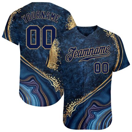 Custom Name and Number Baseball Jersey - Personalized Navy-Old Gold 3D Marble Design, Authentic Team Apparel Personalized