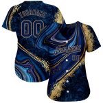 Custom Name and Number Baseball Jersey - Personalized Navy-Old Gold 3D Marble Design, Authentic Team Apparel Personalized