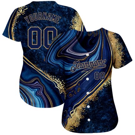 Custom Name and Number Baseball Jersey - Personalized Navy-Old Gold 3D Marble Design, Authentic Team Apparel Personalized
