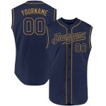 Authentic Personalized Navy Old Gold Sleeveless Baseball Jersey with Custom Name and Number Personalized Navy Navy-Old Gold