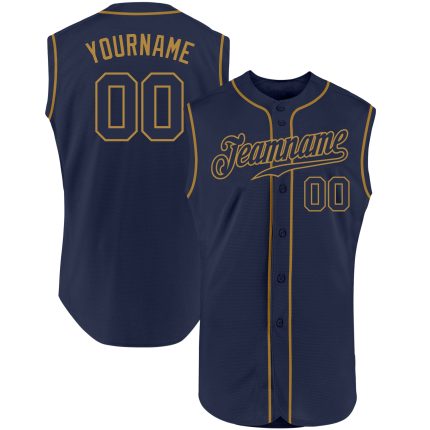 Authentic Personalized Navy Old Gold Sleeveless Baseball Jersey with Custom Name and Number Personalized Navy Navy-Old Gold