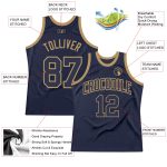 Personalized Navy and Old Gold Basketball Jersey with Custom Name and Number - Authentic Throwback Team Apparel Personalized