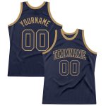 Personalized Navy and Old Gold Basketball Jersey with Custom Name and Number - Authentic Throwback Team Apparel Personalized