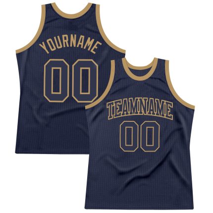 Personalized Navy and Old Gold Basketball Jersey with Custom Name and Number - Authentic Throwback Team Apparel Personalized