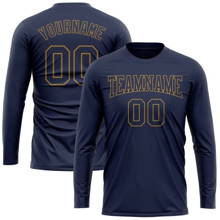 Custom Name and Number Navy Old Gold Long Sleeve Performance T-Shirt - Salute to Service Team Style Personalized Navy Navy-Old